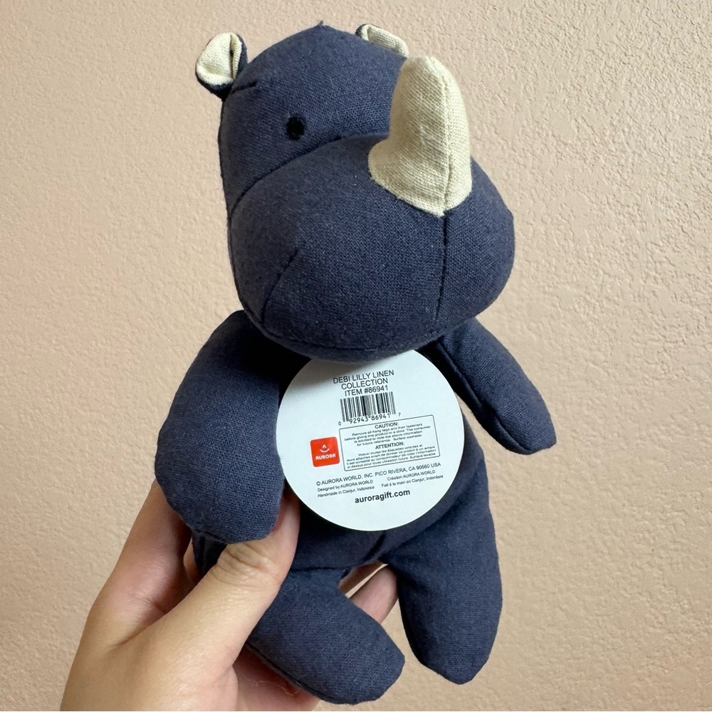 Debi Lilly Linen Rhino Plush Stuffed Animal New With Tag